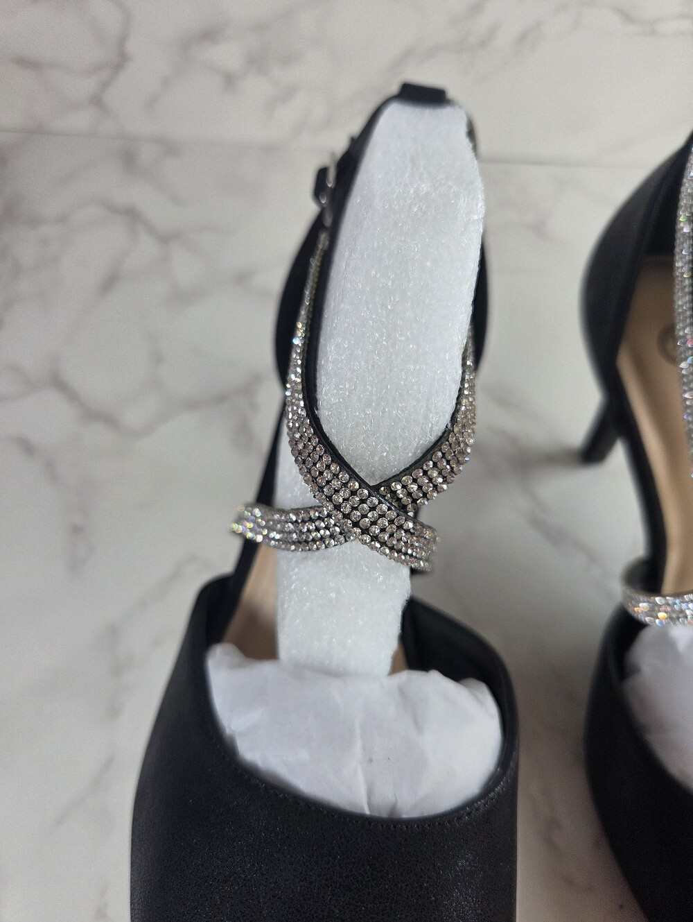 Bella Vita Black Pointed Crystal Strap Mid-Heel Pumps(B42) - Picture 7 of 8
